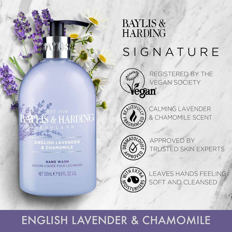 Baylis & Harding English Lavender and Chamomile Hand Wash, 500 ml (Pack of 3) - Vegan Friendly