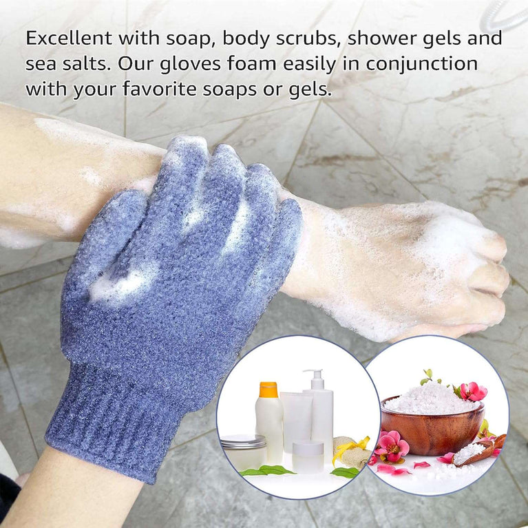 EvridWear Exfoliating Dual Texture Bath Gloves for Shower, Spa, Massage and Body Scrubs, Dead Skin Cell Remover, Gloves with hanging loop (1 Pair Heavy Glove)