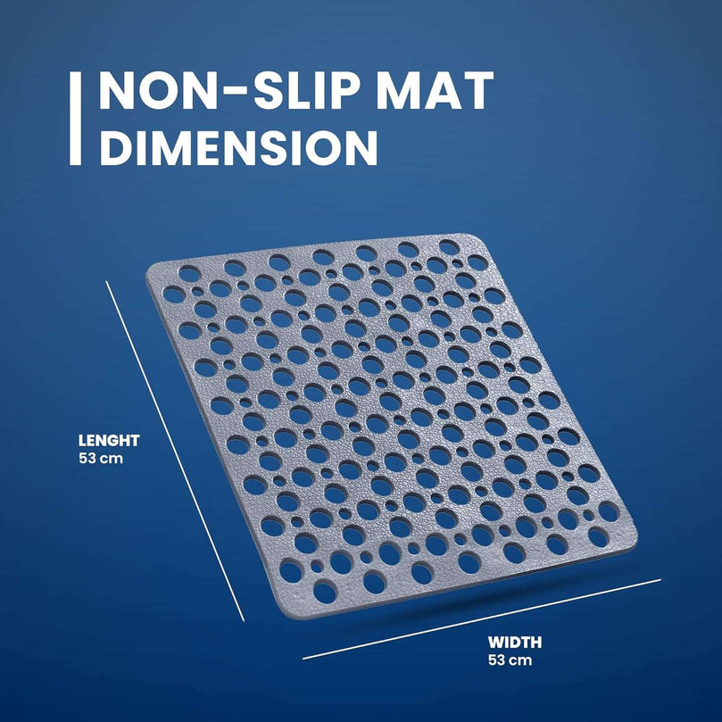 Bath Shower Mats Non Slip – Extra Large Durable Square Anti Mould Rubber Inside Bathtub Matt with Modern Design & Comfortable Suction Cups | Machine Washable | Size (53CM*53CM) (GREY)