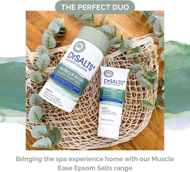 DrSALTS+ Muscle Ease Epsom Salts - Soothing Epsom Bath Salts to Relieve Strains, Pain & Stiffness with Eucalyptus & Ginger Essential Oils - Vegan & Cruelty-Free, 2kg
