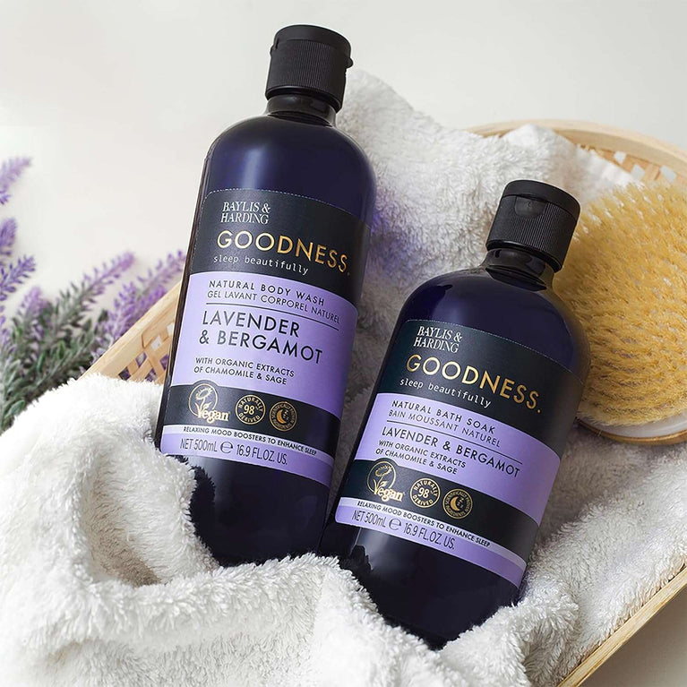 Baylis & Harding Goodness Sleep Lavender & Bergamot Sleep Bath Soak, 500 ml (Pack of 4) - Vegan Friendly