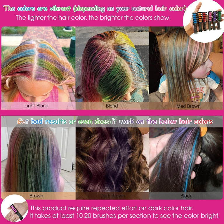 Colorful Hair Chalk Set for Kids - Temporary Hair Dye Kit for Girls aged 4-12+