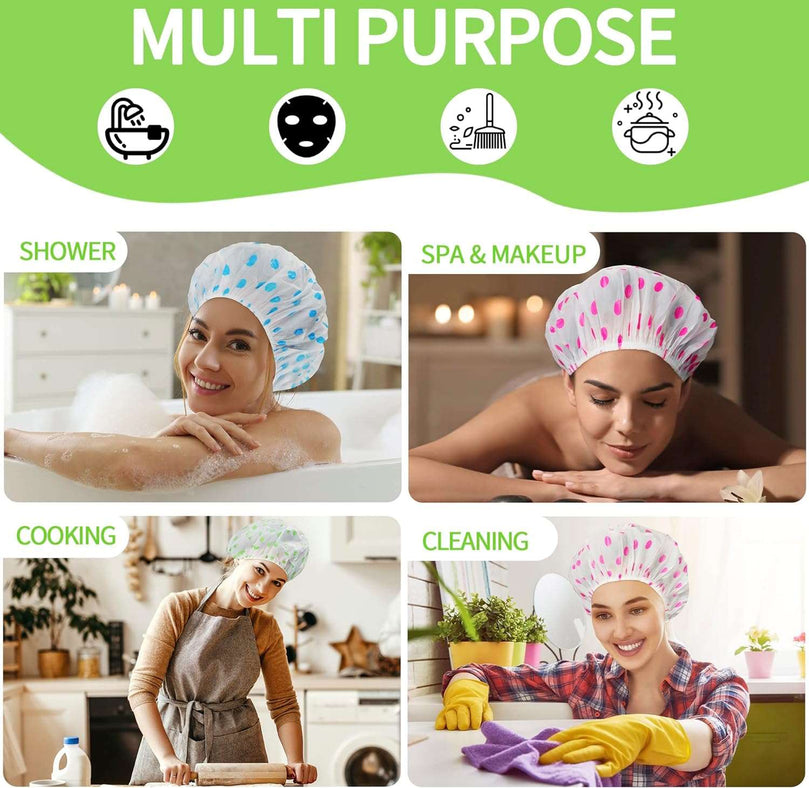 4 Pack Shower Caps for Women/Men, Light Weight Plastic Shower Caps for Women UK 30cm Width with Good Quality Elastic, Perfect for Use at Home, and Spa by MAUZIMRA