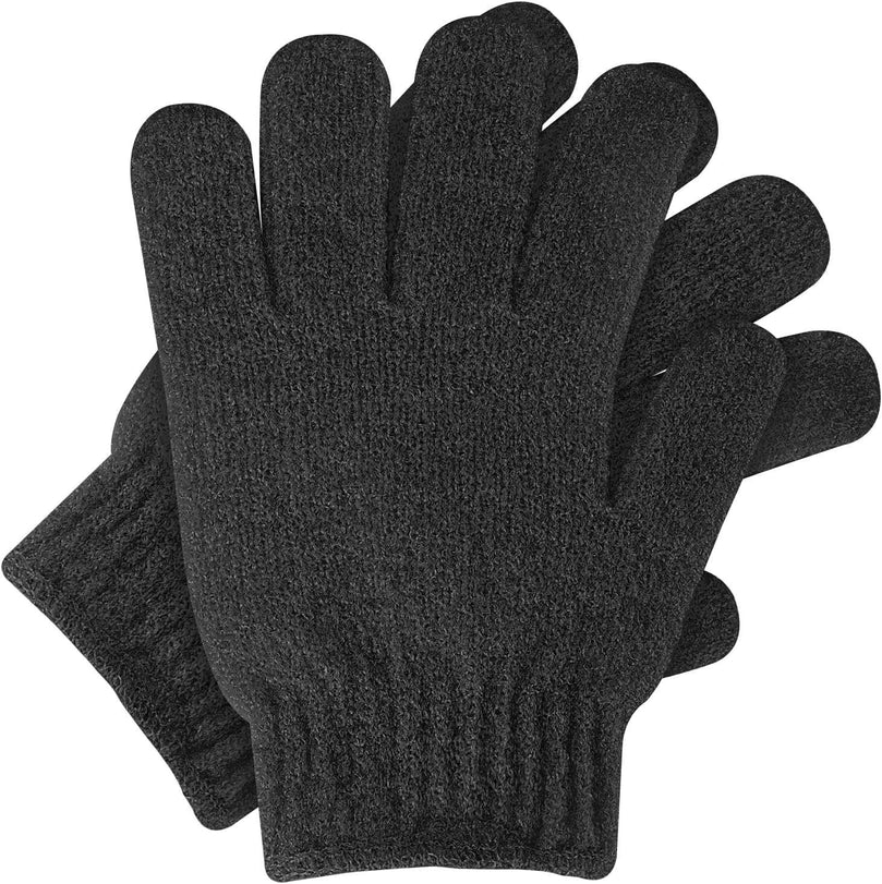 Sibba Bath Gloves for Shower Natural Loofah Exfoliating Wash Gloves for Body and Face, Dead Skin Remover, Double Sided Microfibre Shower Body Gloves for Adults and Kids (Black)