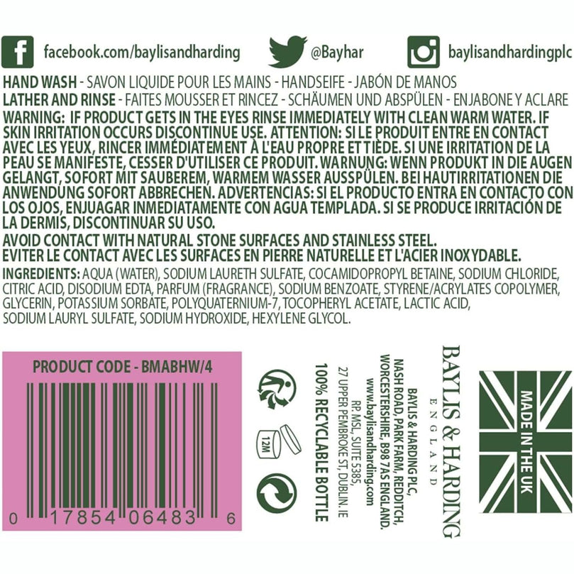 Baylis & Harding Jasmine and Apple Blossom Anti-Bacterial Hand Wash, 500 ml (Pack of 3) - Vegan Friendly