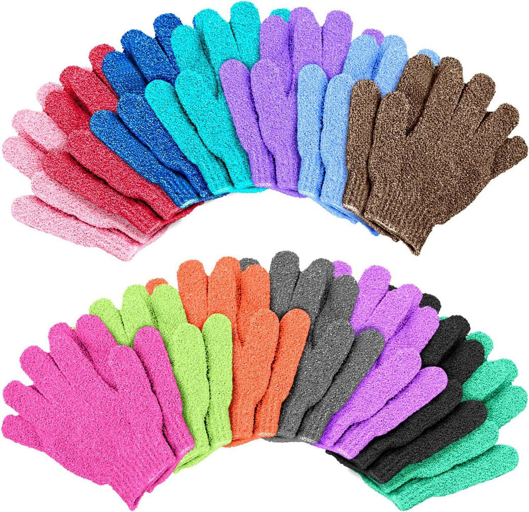 Duufin 14 Pairs Exfoliating Gloves Body Scrubber Gloves Bath Gloves for Women Men Shower Spa Massage and Body Scrubs Dead Skin Cell Remover, 14 Colours