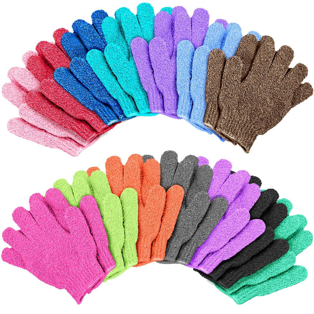 Duufin 14 Pairs Exfoliating Gloves Body Scrubber Gloves Bath Gloves for Women Men Shower Spa Massage and Body Scrubs Dead Skin Cell Remover, 14 Colours