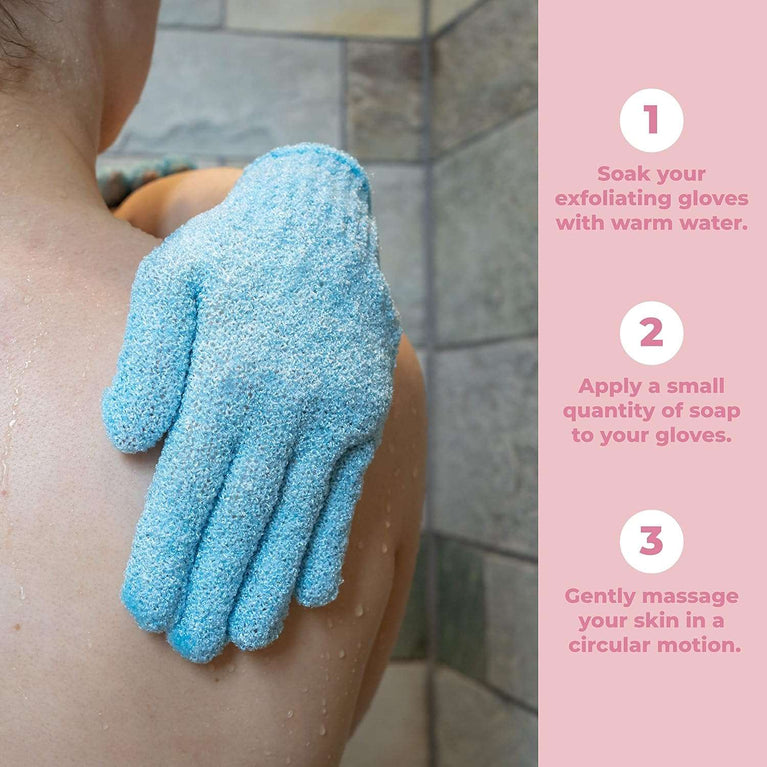 Fine Lines - Exfoliating Shower Gloves, Pack of 3 Pairs (6 pcs) - Exfoliating Glove for Bath scrub, Dead Skin Remover - Exfoliating mitt - Body Scrub Gloves with Hanging Hoops - Protected Design