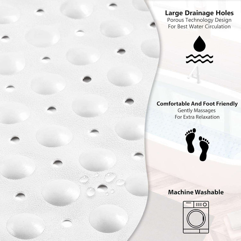 Bathtub Mat Non Slip – 100 x 40 CM Non Slip Bath Mat – Easy Clean Non Slip Shower Mats – Sturdy Suction Cup Attaching – Comfortable for Feet – Draining Holes – Modern Design Anti Mould (White)