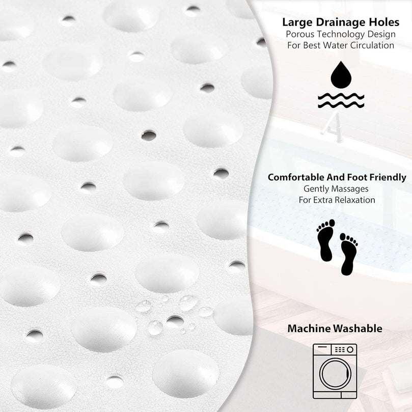 Bathtub Mat Non Slip – 100 x 40 CM Non Slip Bath Mat – Easy Clean Non Slip Shower Mats – Sturdy Suction Cup Attaching – Comfortable for Feet – Draining Holes – Modern Design Anti Mould (White)