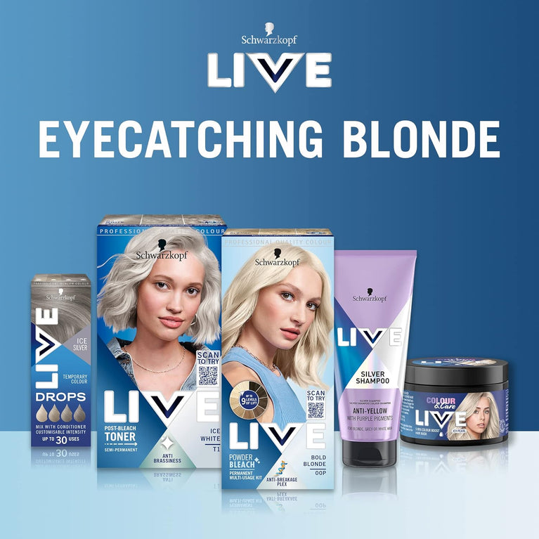 Schwarzkopf LIVE Bold Blonde Hair Dye, 9 Levels Lift, Plex Technology, Light Brown to Dark Brown, 157.0 gram