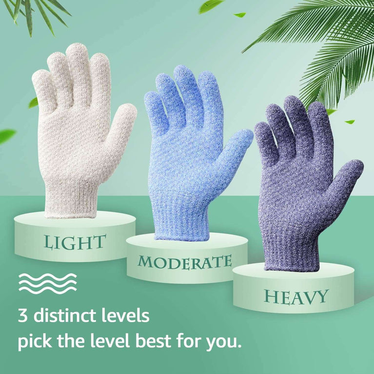 EvridWear Exfoliating Dual Texture Bath Gloves for Shower, Spa, Massage and Body Scrubs, Dead Skin Cell Remover, Gloves with hanging loop (1 Pair Heavy Glove)