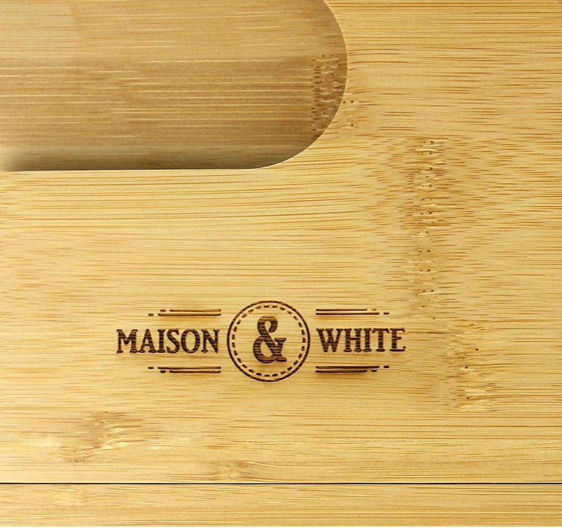 Extendable Bamboo Bath Caddy & Tray | Adjustable Luxury Home Spa Wood Bath Tub Rest | Wine Glass, Tablet / Book, Smartphone Holder Bridge | Non-Slip Feet | M&W