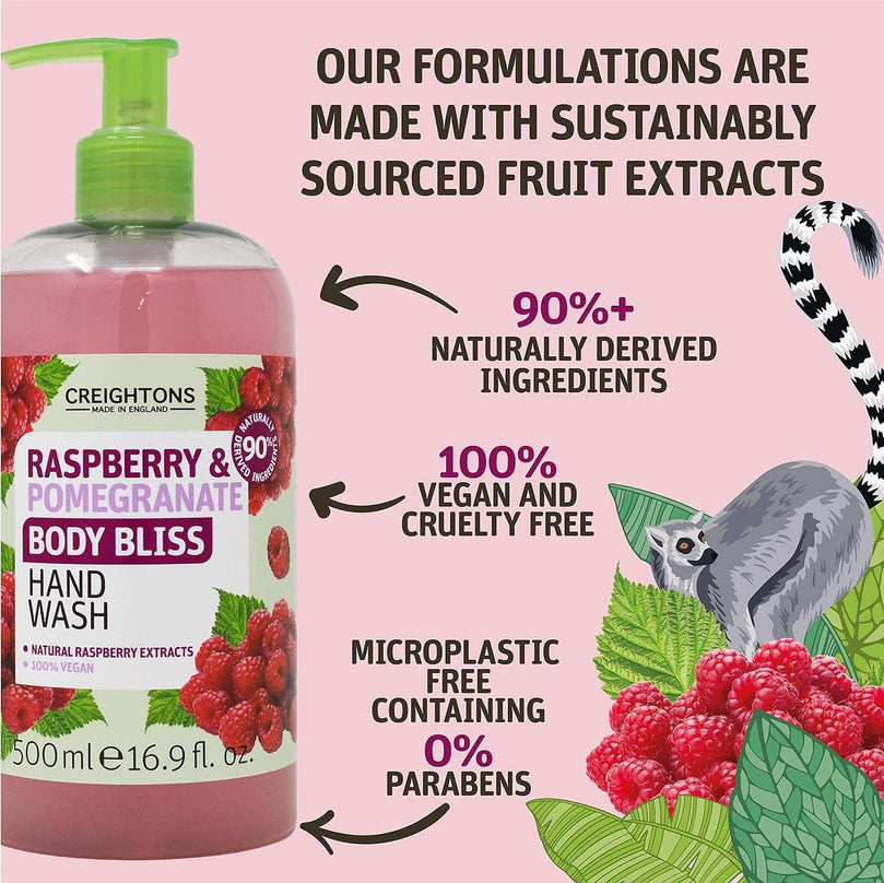 Creightons Body Bliss Raspberry and Pomegranate Hand Wash (500 ml) - Revitalise Your Senses and Boost Your Energy with Juicy Extracts of Raspberry & Pomegranate, Vegan Friendly & Cruelty Free