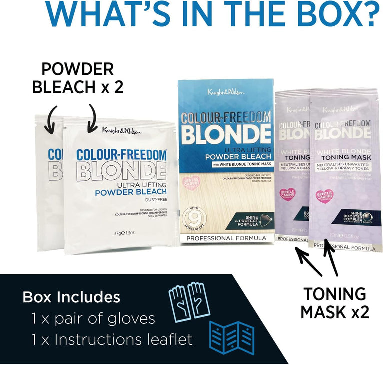 Blonde Hair Bleach Powder & White Blonde Toner Set for Stunning Tones - Up to 9 Levels by Knight & Wilson