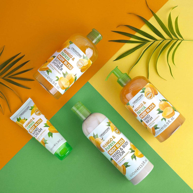 Creightons Body Bliss Mango and Papaya Bath and Shower Gel (500ml) - 90% Naturally Derived Ingredients. 100% Vegan. Cruelty Free. Natural Extracts
