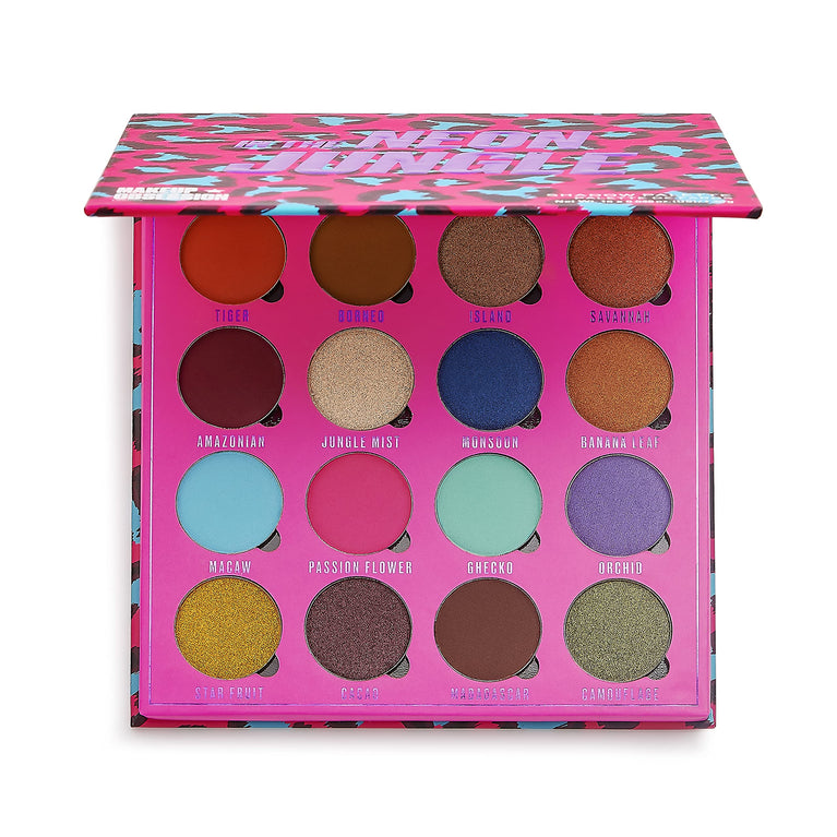 Wild Jungle Extravaganza: 16 Shade Eyeshadow Palette by Makeup Obsession London - Neon Inspired, Vegan and Cruelty Free, 20.8g