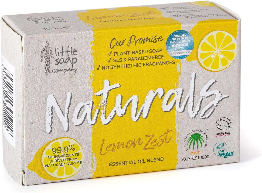 Little Soap Company Naturals Range - Bar Soap | Vegan, Cruelty Free, No SLS or Parabens, Refreshing Cleansing Soap bar, Natural Eco Friendly Body & Hand Soap, 100g (Lemon Zest)