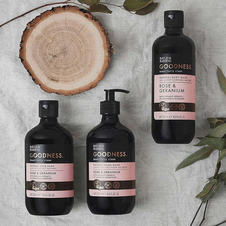 Baylis & Harding Goodness Rose & Geranium Natural Bath Soak, 500 ml (Pack of 3) - Vegan Friendly