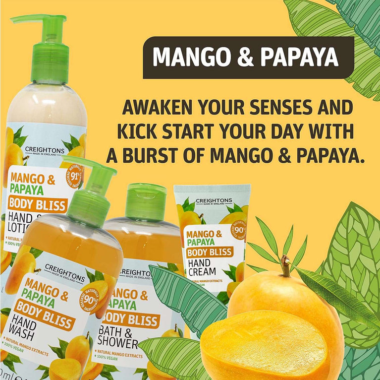 Creightons Body Bliss Mango and Papaya Bath and Shower Gel (500ml) - 90% Naturally Derived Ingredients. 100% Vegan. Cruelty Free. Natural Extracts