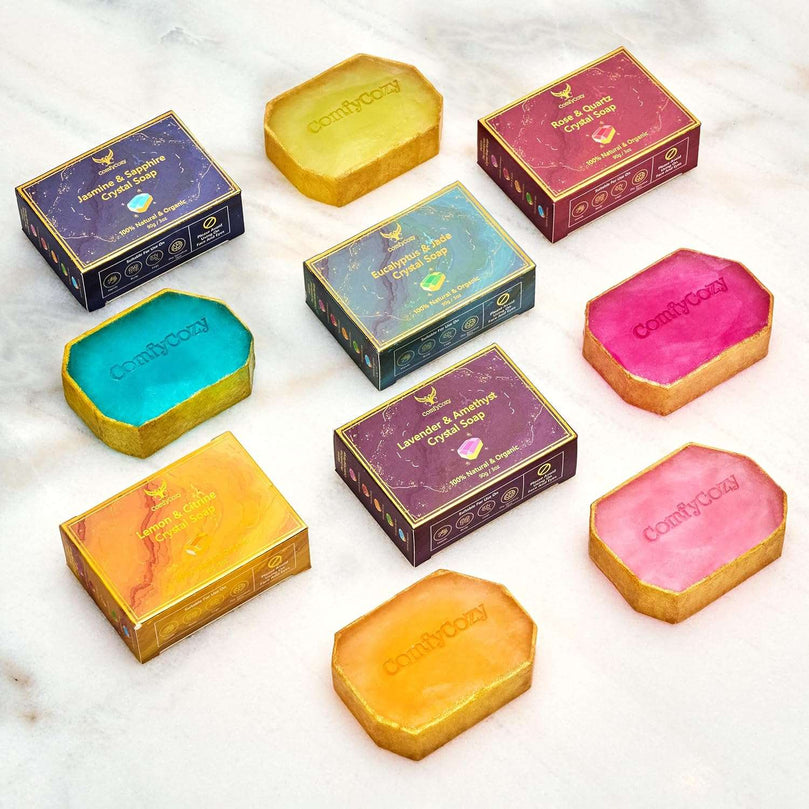 ComfyCozy Jasmine Crystal Soap | Natural Organic Hand Wash Body Soaps Bar | Luxury Pore Cleanser Bars Scrub For Skincare Acne Treatment | Bath Beauty Birthday Gifts For Women Mum Her Him Mens | 90g