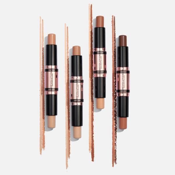 Makeup Revolution 2.4g Vegan Dual Contour & Highlight Stick - Medium Shade - Cruelty-Free & Blendable