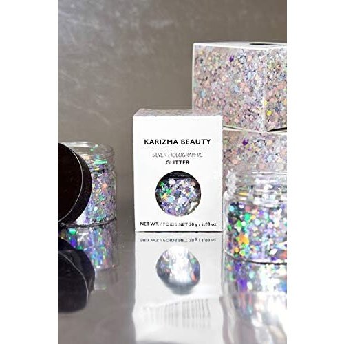 Karizma Beauty Silver Spectrum Holographic Glitter for Face and Body - Vegan and Cruelty-Free 30g Jar