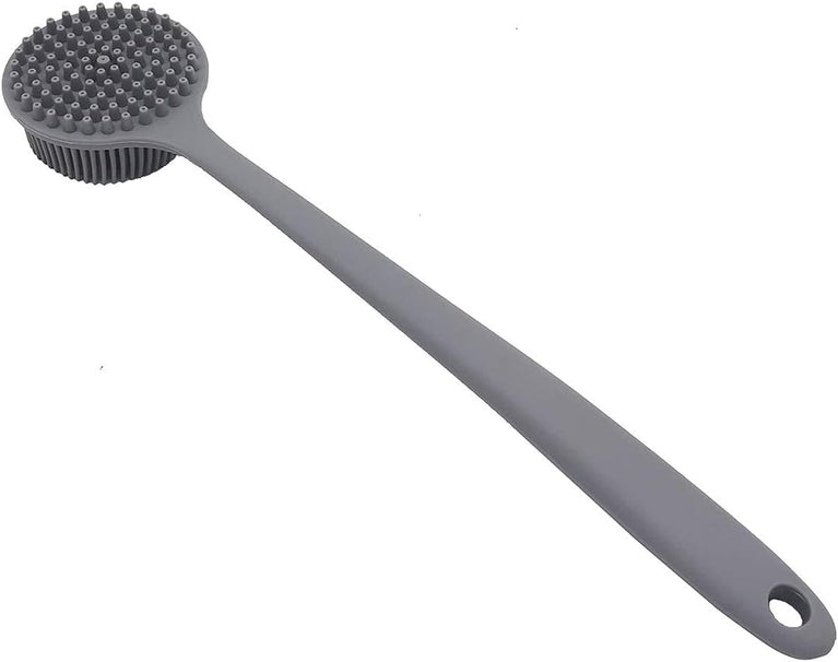 Long Handle Silicone Back Scrubber for Shower and Bath Body Cleaning (Gray)