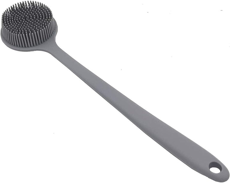 Long Handle Silicone Back Scrubber for Shower and Bath Body Cleaning (Gray)
