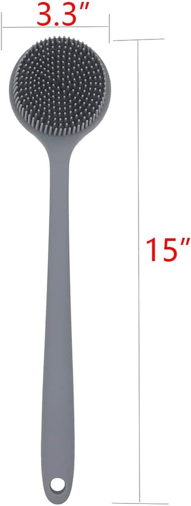 Long Handle Silicone Back Scrubber for Shower and Bath Body Cleaning (Gray)