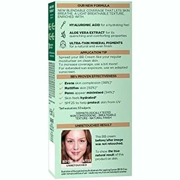 Garnier All-in-1 BB Cream with SPF25, Oil-Free & Mattifying, Light Shade, Hydrating Tinted Moisturiser with Hyaluronic Acid, Aloe & Mineral Pigments, Suitable for All Skin Types, 50ml