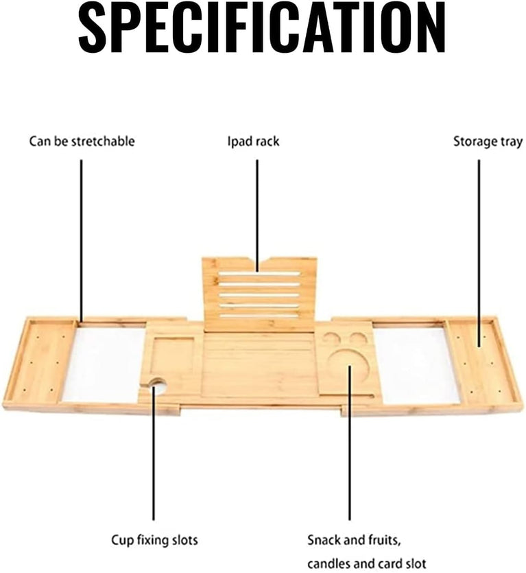 Luxury Bamboo Bath Tub Tray Organizer with Tablet and Phone Slots
