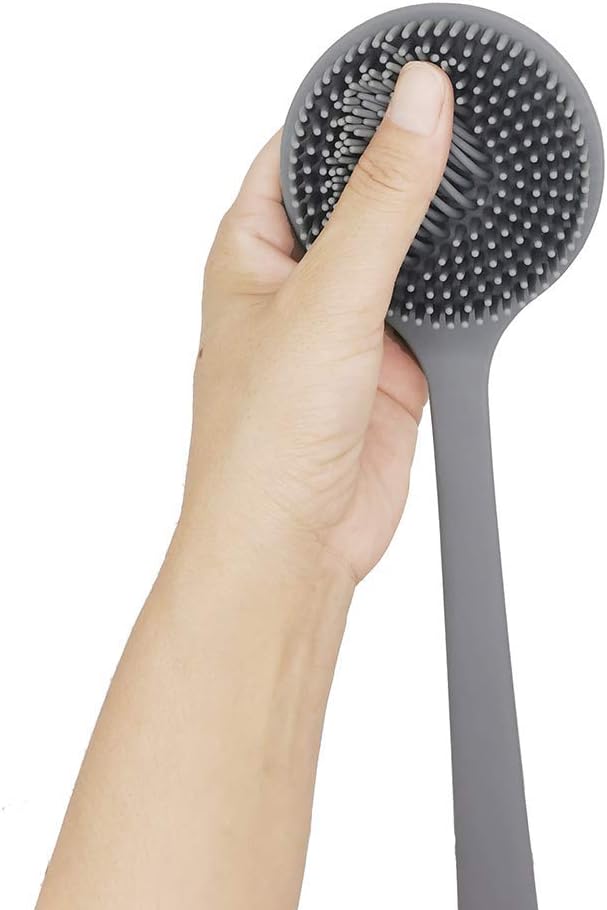 Long Handle Silicone Back Scrubber for Shower and Bath Body Cleaning (Gray)