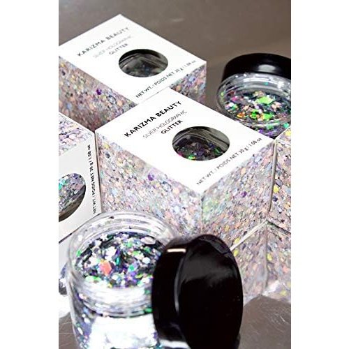 Karizma Beauty Silver Spectrum Holographic Glitter for Face and Body - Vegan and Cruelty-Free 30g Jar