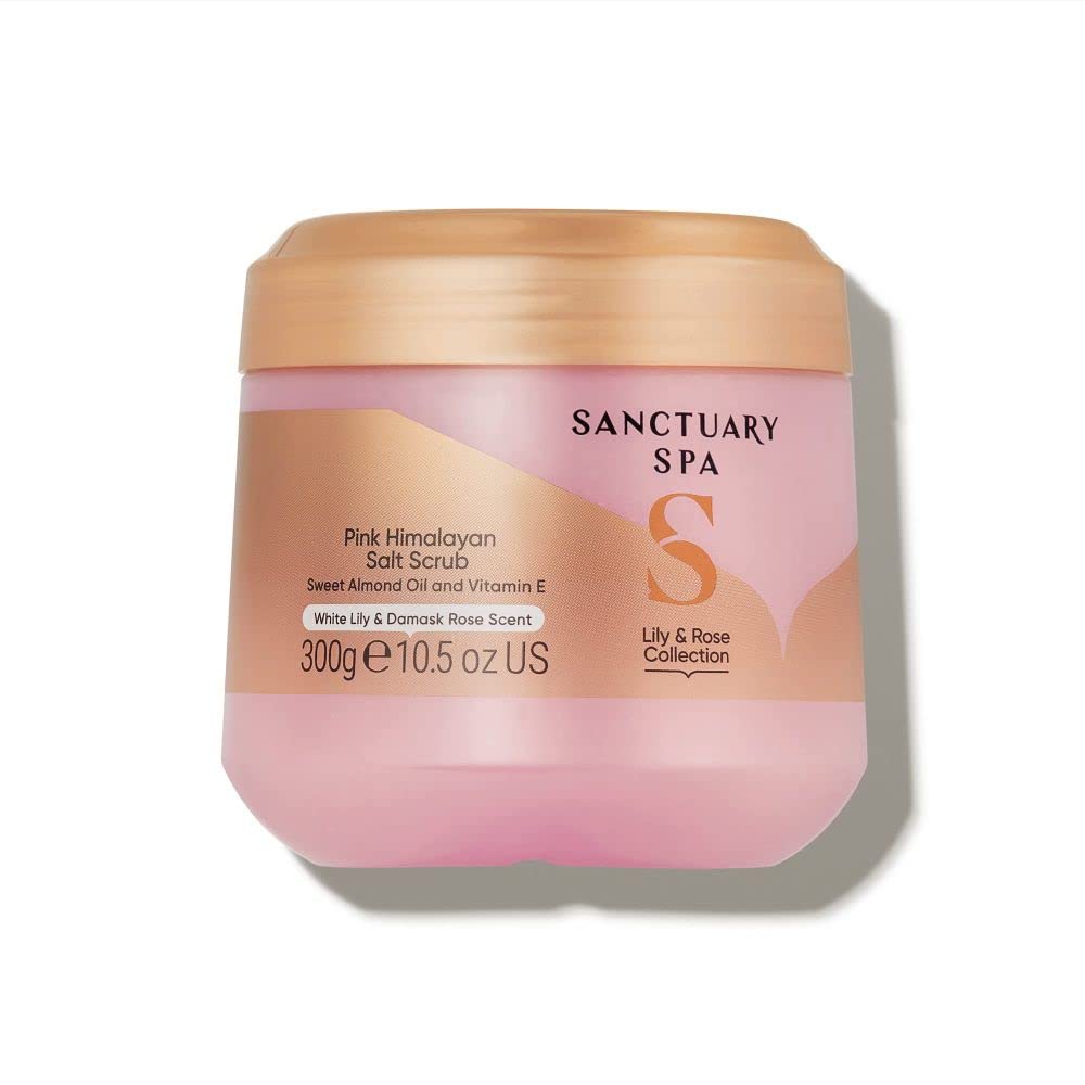 Sanctuary Spa Lily and Rose Salt Body Scrub, Exfoliating Pink Himalayan Salt with Vitamin E and Almond Oil, Vegan and Cruelty Free, 300g - Luxurious Exfoliating Body Scrub with Pink Himalayan Salt