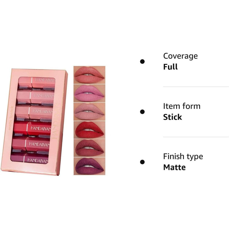 Vibrant Matte Lipstick Kit: Waterproof, Long-Lasting Velvet Finish in 6 Stunning Shades with Bonus Gift Box