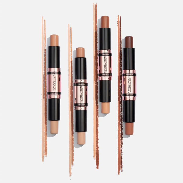 Makeup Revolution 2.4g Vegan Dual Contour & Highlight Stick - Medium Shade - Cruelty-Free & Blendable