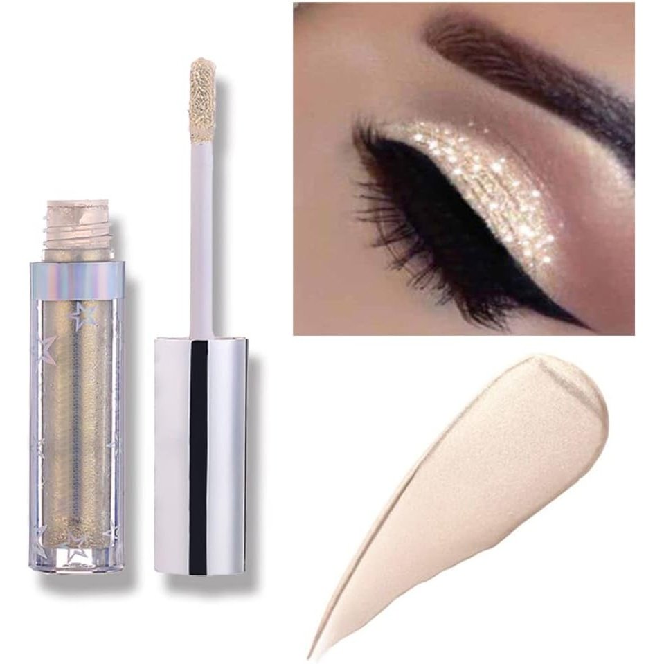 Weixinbuy Glamorous Glitter Liquid Eyeshadow - 12 Metallic Shades, Long-Lasting, Waterproof & Highly Pigmented (101#Cream)