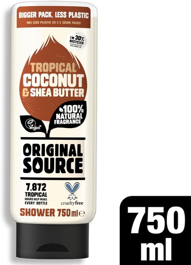 Coconut and Shea Butter Shower Gel with 100% Natural Fragrance - 750ml Bottle