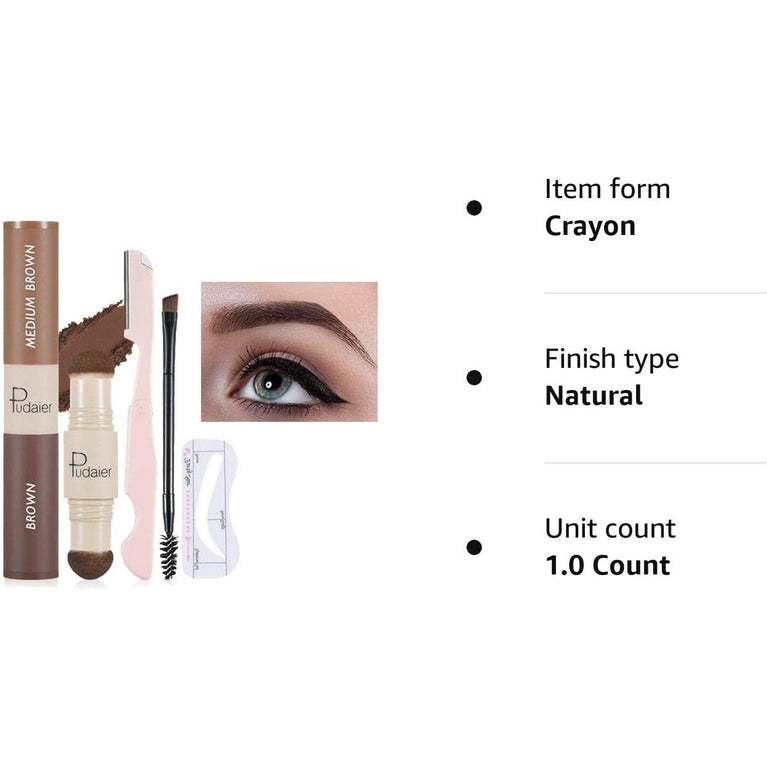Ultimate Eyebrow Shaping Kit with Long-lasting Waterproof Brow Cream, Stamp Set and Reusable Stencils - Perfect for Beginners (Medium Brown & Brown)