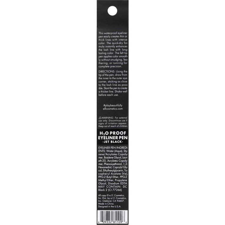 e.l.f. Jet Black Eyeliner Pen with Vitamin E, Waterproof and Smudge-Proof, 0.02 Fl Oz (0.7mL)