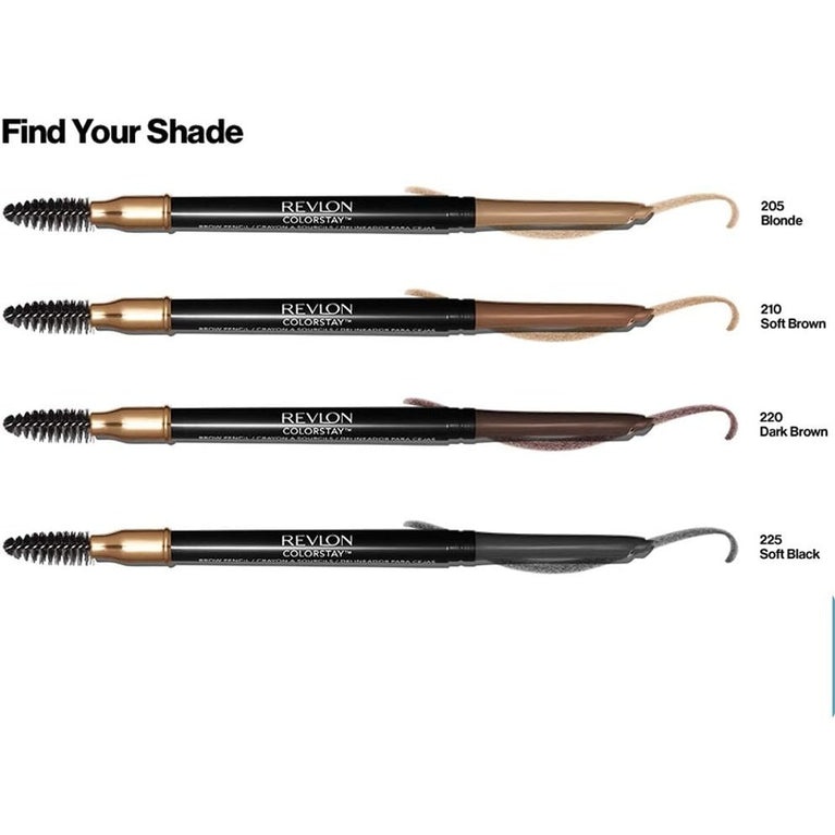 Revlon Waterproof Brow Definer Pencil with Dual-End Spoolie Brush, 24HR Long Lasting, 210 Soft Brown, 0.9g