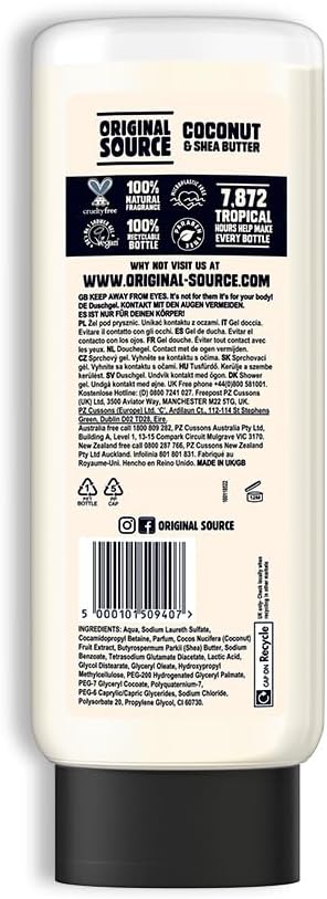 Coconut and Shea Butter Shower Gel with 100% Natural Fragrance - 750ml Bottle