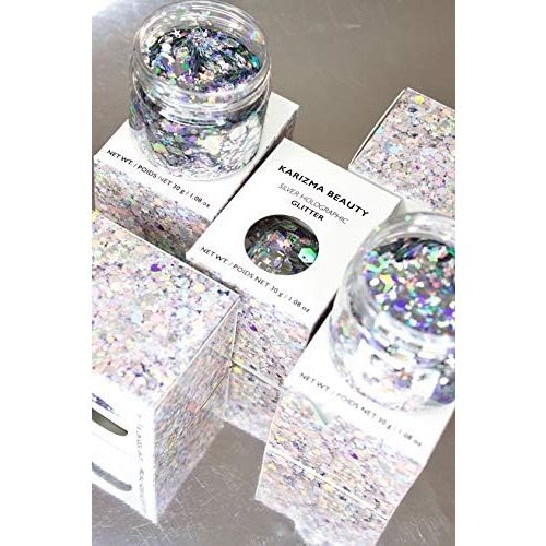 Karizma Beauty Silver Spectrum Holographic Glitter for Face and Body - Vegan and Cruelty-Free 30g Jar