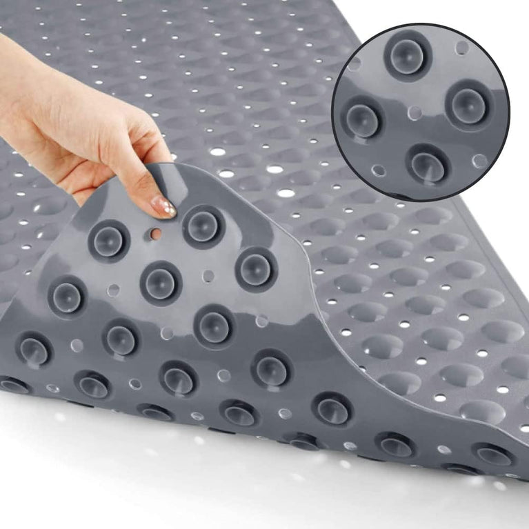 Non-Slip Rubber Bath Mat with Suction Cups and Drain Holes | Machine-Washable Grey Bathtub Mat for Safety and Comfort (100x40 cm)