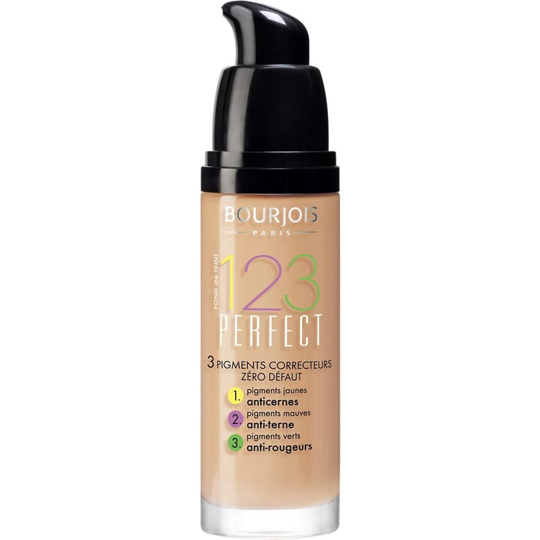 Bourjois 123 Perfect Flawless Complexion Liquid Foundation with 3-in-1 Color Correcting Pigments & SPF 10, 53 Light Beige, 30ml