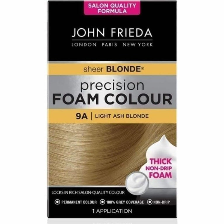 John Frieda Sheer Blonde Precision Foam Colour 9A Light Ash Blonde Hair Dye for Blonde Hair, Non-Drip Permanent Hair Colour, 100% Grey Coverage - Ultimate Colouring Solution
