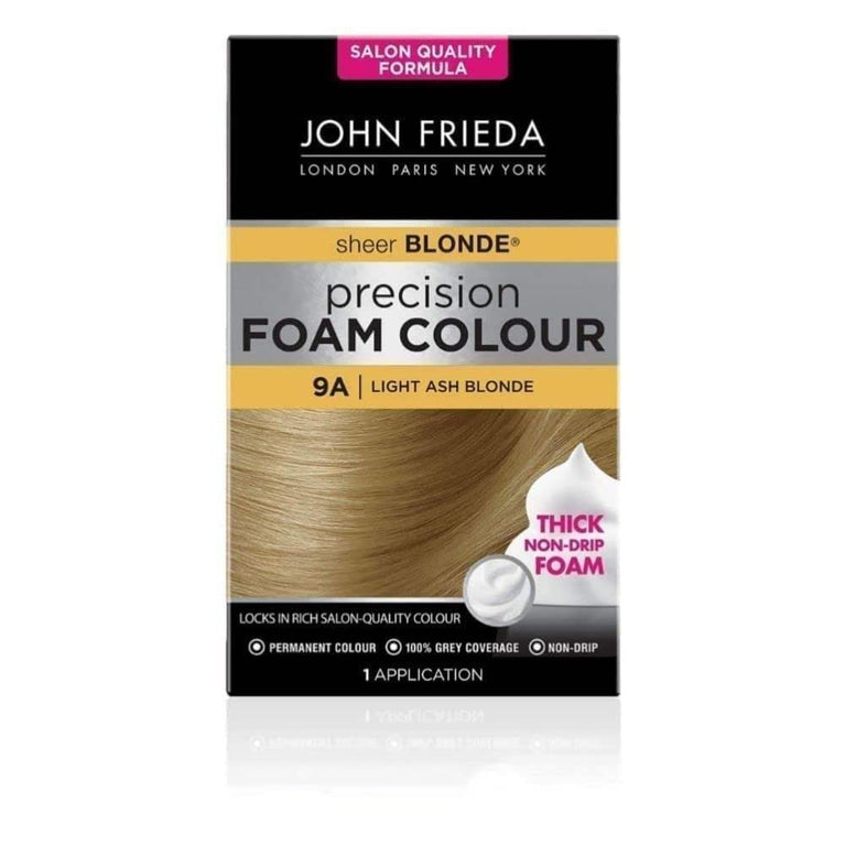 John Frieda Sheer Blonde Precision Foam Colour 9A Light Ash Blonde Hair Dye for Blonde Hair, Non-Drip Permanent Hair Colour, 100% Grey Coverage - Ultimate Colouring Solution