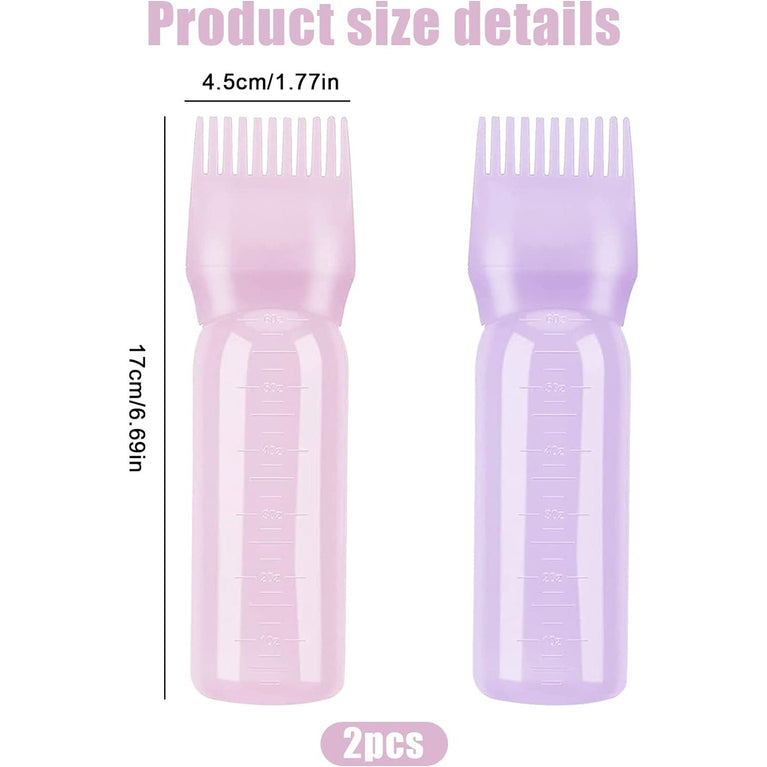 2-Piece Hair Dye Applicator Bottle Set, 60ml, Pink+Purple, Salon-Quality for Dyeing, Perming, and Scalp Care
