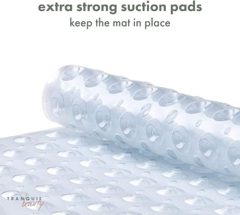 TranquilBeauty Clear Non-Slip Bath Mat with Suction Cups | Extra Long 100x40cm Bathtub Mats